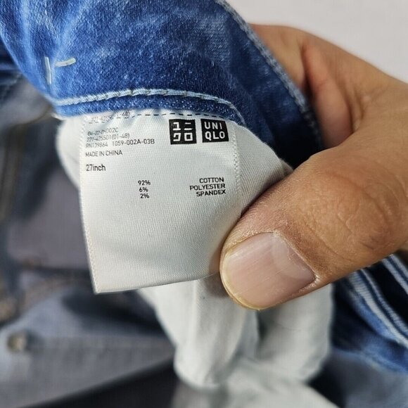 Uniqlo Skinny Jeans Womens 27 Blue Distressed Mid Rise Stretch Comfort Acid Wash - Picture 12 of 12